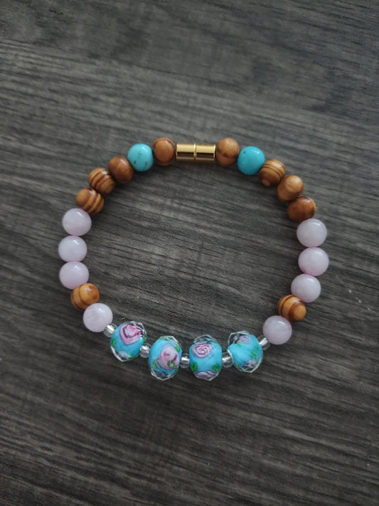 8.5" Rose Quartz and Turquoise Bracelet