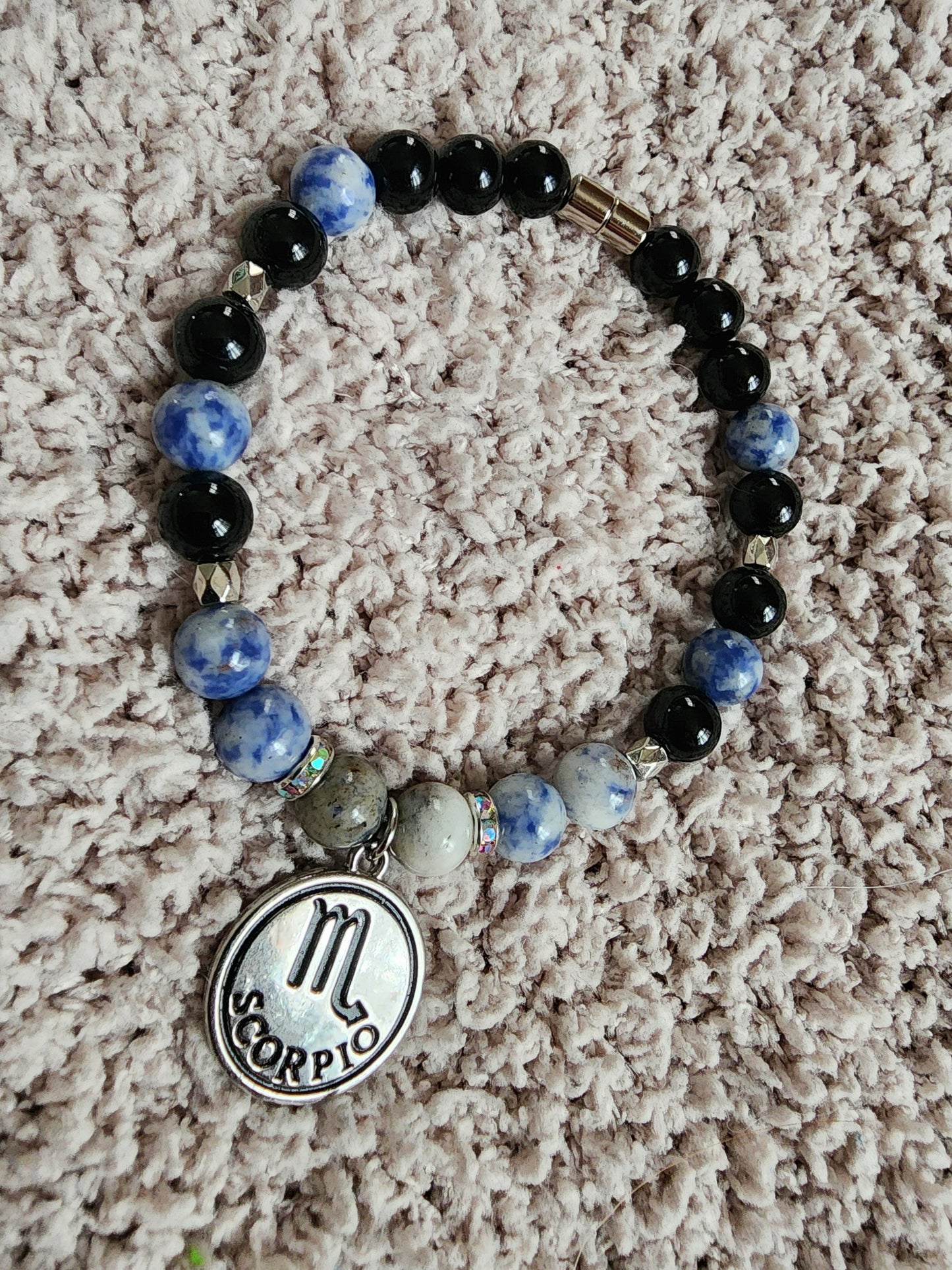 8" Sodalite Onyx Bracelet with Scorpio Zodiac Charm