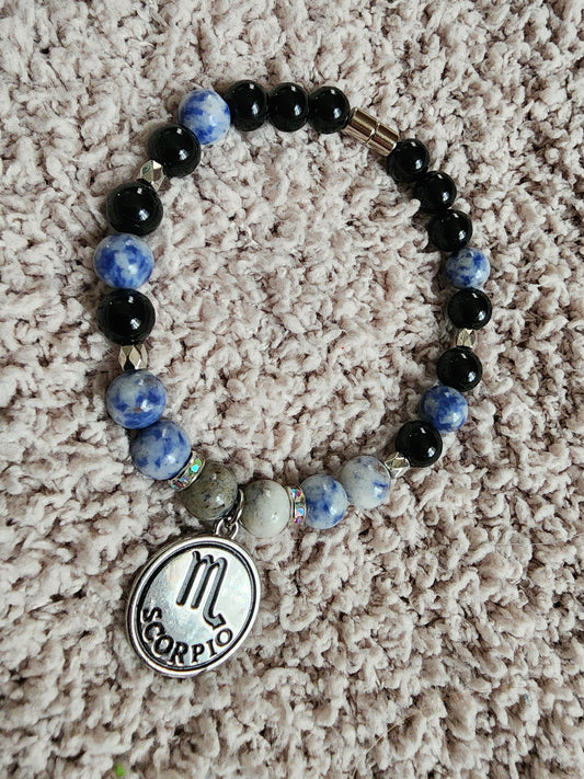 8" Sodalite Onyx Bracelet with Scorpio Zodiac Charm