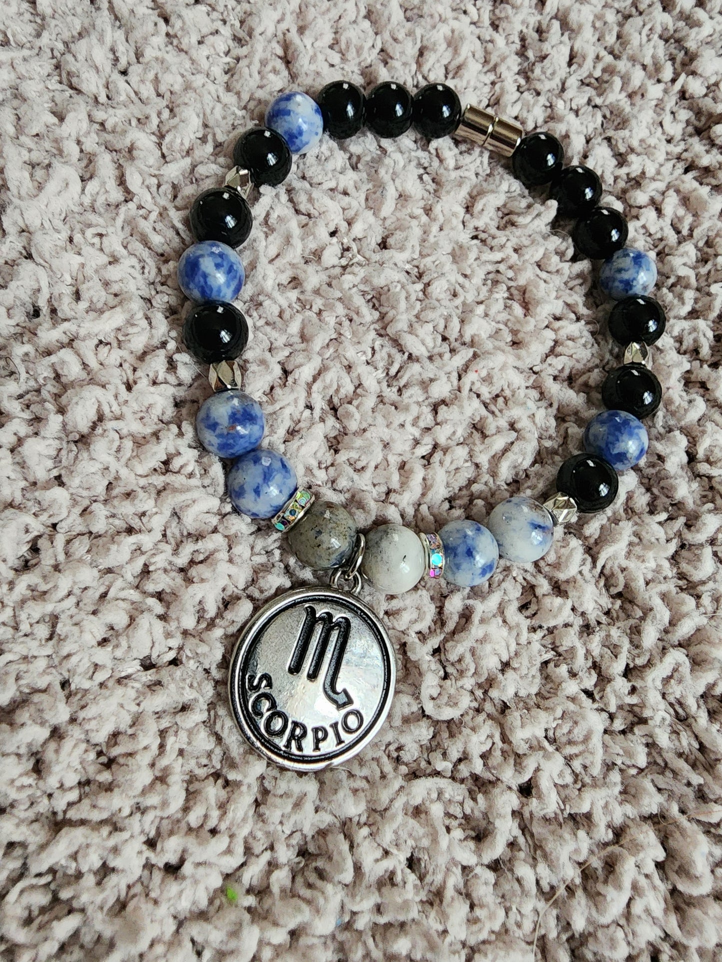 8" Sodalite Onyx Bracelet with Scorpio Zodiac Charm