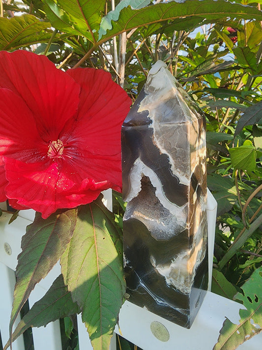 *XL Druzy Volcano Black Agate Geode Tower*