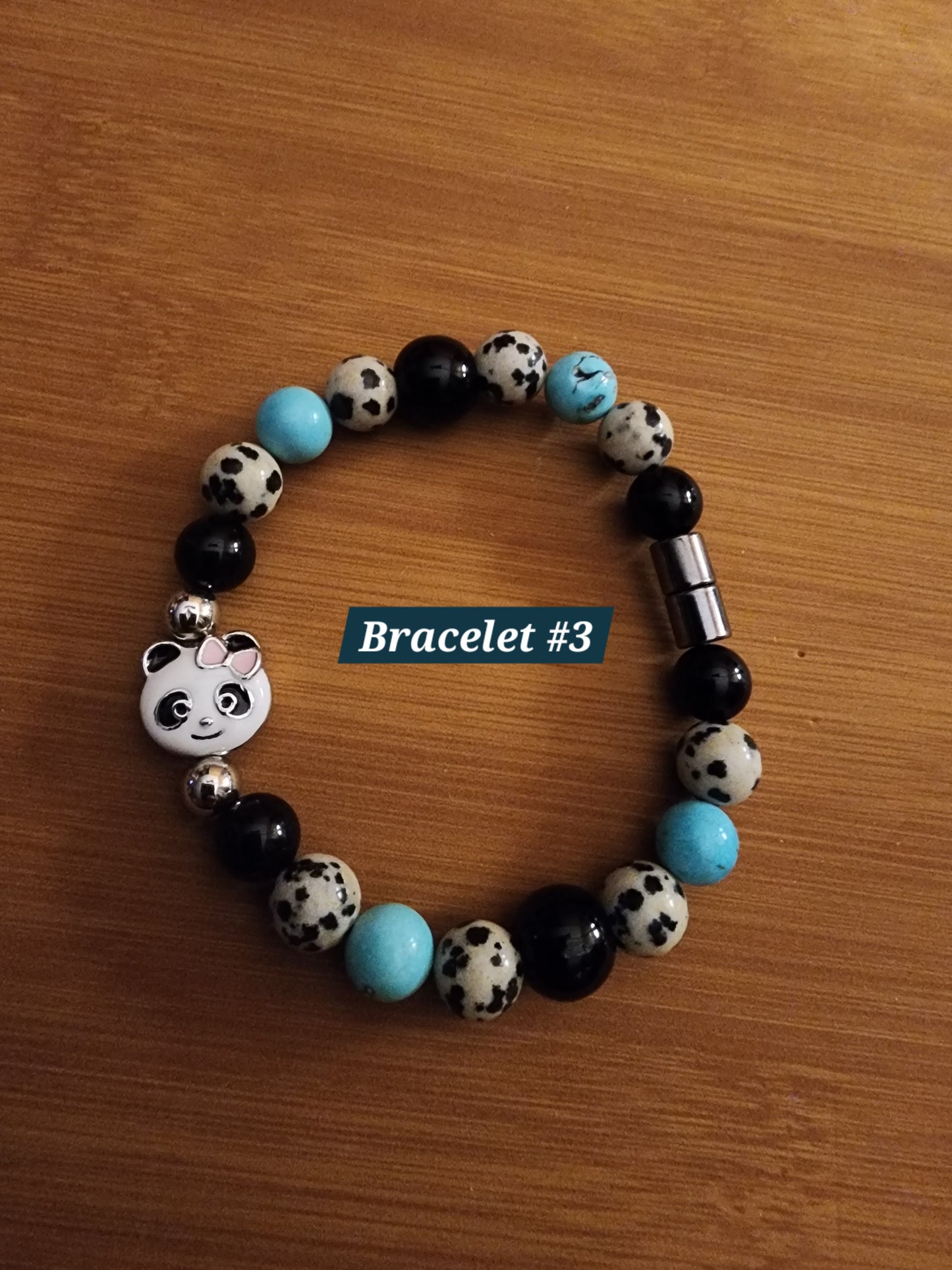 Panda Bear Bracelets Onyx Turquiose Larvakite Dalmation Jasper Hematite magnetic closure