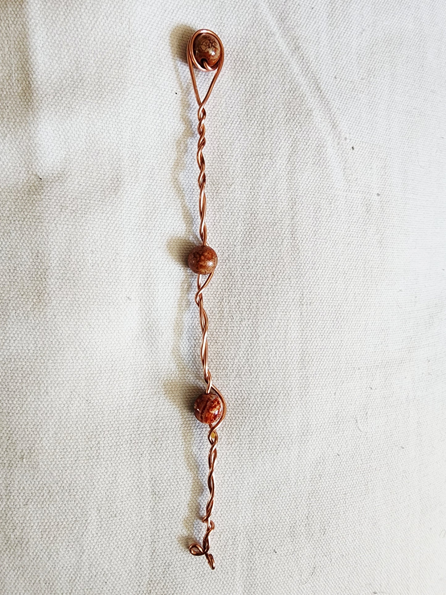 Fire Agate Bead and Copper Wire Bookmark Plant Stake Wand