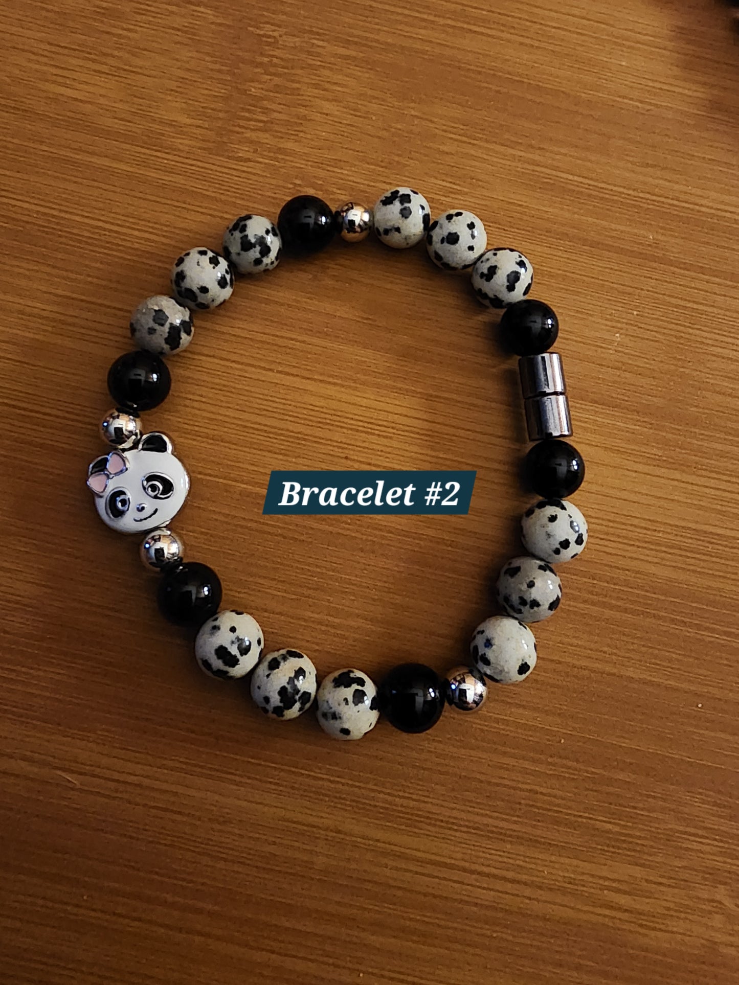 Panda Bear Bracelets Onyx Turquiose Larvakite Dalmation Jasper Hematite magnetic closure